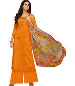 Orange Satin Cotton Printed & Embroidered Women's Palazzo Suit