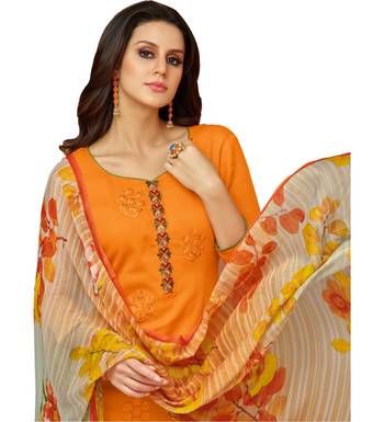 Orange Satin Cotton Printed & Embroidered Women's Palazzo Suit 2