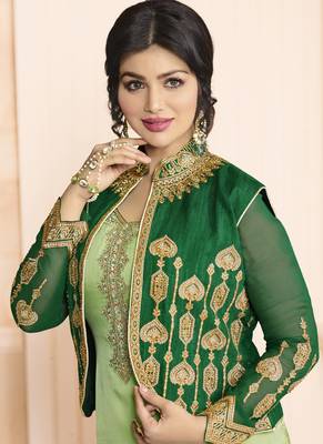 Lime embroidered georgette salwar with dupatta 2