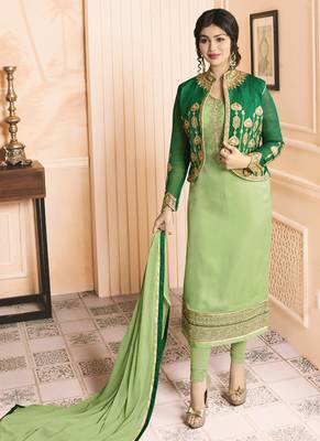 Lime embroidered georgette salwar with dupatta 3