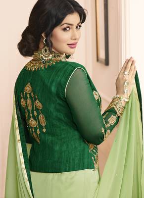 Lime embroidered georgette salwar with dupatta 4