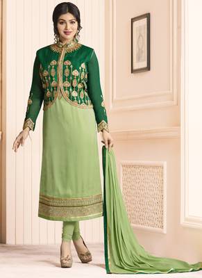 Lime embroidered georgette salwar with dupatta 1