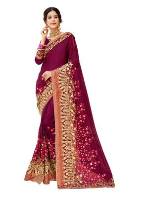 Magenta embroidered georgette saree with blouse 1