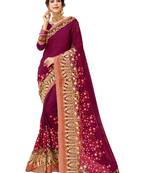 Magenta embroidered georgette saree with blouse