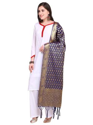 Blue Color Poly Silk Banarasi Women'S Dupatta 2