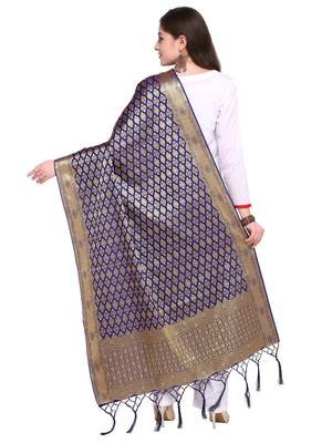 Blue Color Poly Silk Banarasi Women'S Dupatta 3