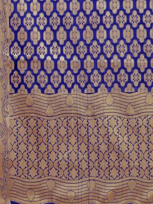 Blue Color Poly Silk Banarasi Women'S Dupatta 4