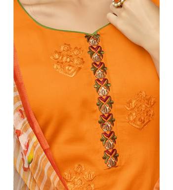 Orange Satin Cotton Printed & Embroidered Women's Palazzo Suit 5