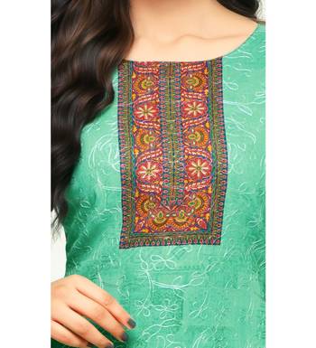 Sea Green Glaze Cotton Printed Women's Salwar Suit With Aari Work 5