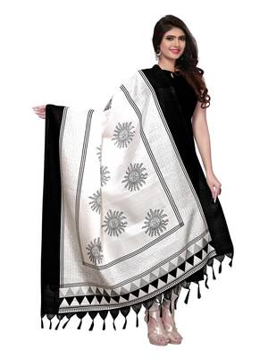 Black Color Bhagalpuri Printed Women'S Dupatta 1