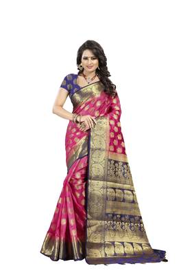 Pink woven banarasi saree with blouse 1