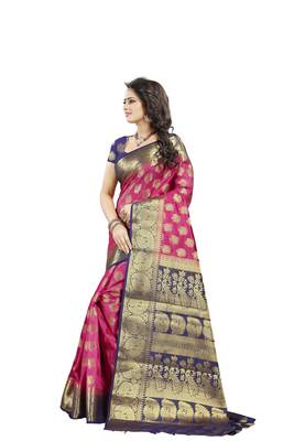 Pink woven banarasi saree with blouse 3