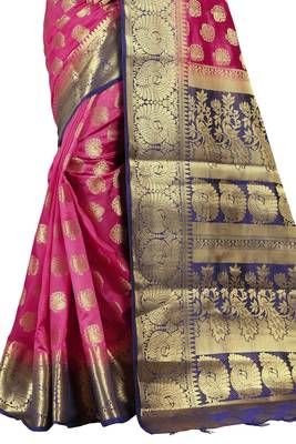 Pink woven banarasi saree with blouse 5