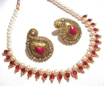 Dark Pink kundan mango necklace set 1
