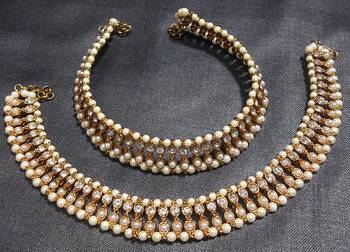 Golden Moti and Stone pearl double line anklet 1