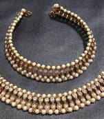 Golden Moti and Stone pearl double line anklet