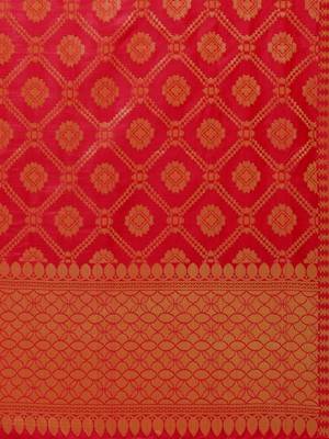 Red Color Poly Silk Banarasi Women'S Dupatta 4