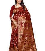 Dark maroon woven banarasi saree with blouse