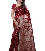Dark maroon woven banarasi saree with blouse