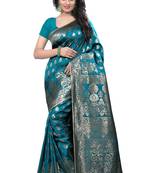 Aqua blue woven banarasi saree with blouse