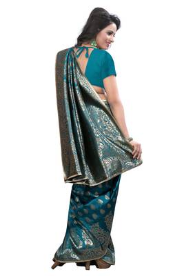 Aqua blue woven banarasi saree with blouse 2
