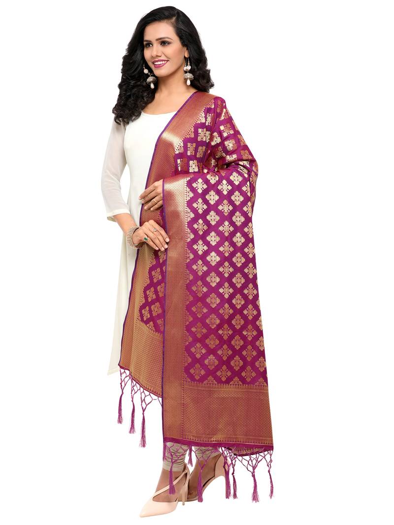 Magenta Color Poly Silk Banarasi Women's Dupatta
