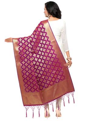 Magenta Color Poly Silk Banarasi Women's Dupatta 3