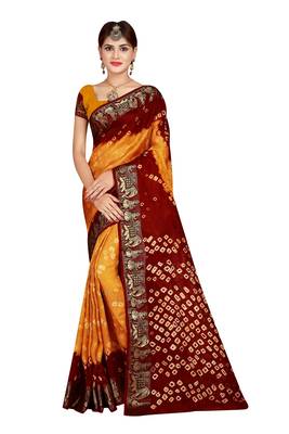 Dark yellow bandhani saree with blouse 1