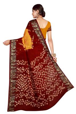 Dark yellow bandhani saree with blouse 2