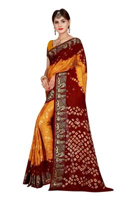Dark yellow bandhani saree with blouse 3