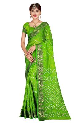 Light green bandhani saree with blouse 1