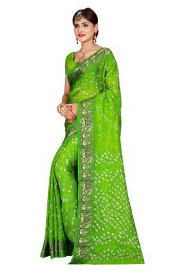 Light green bandhani saree with blouse 3