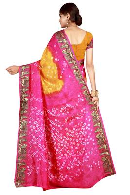 Dark baby pink bandhani saree with blouse 2