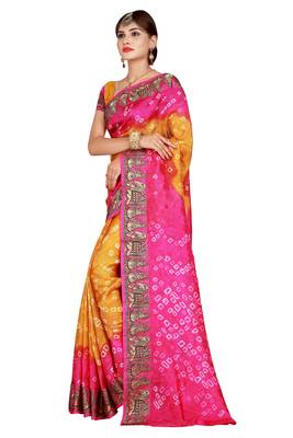 Dark baby pink bandhani saree with blouse 3