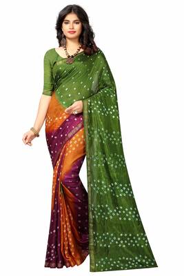 Mehendi bandhani saree with blouse 1