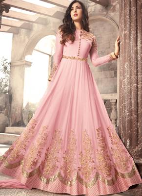 Baby-pink embroidered net salwar with dupatta 1