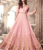 Baby-pink embroidered net salwar with dupatta