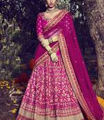 Magenta Embroidered Silk Semi Stitched Lehenga