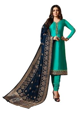 Turquoise embroidered crepe salwar with dupatta 1