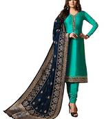 Turquoise embroidered crepe salwar with dupatta