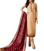 Beige embroidered crepe salwar with dupatta
