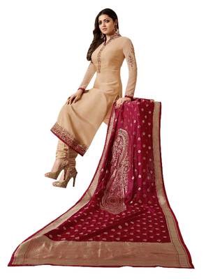 Beige embroidered crepe salwar with dupatta 2