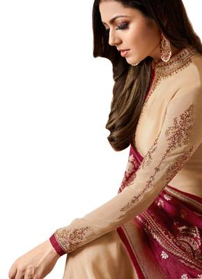 Beige embroidered crepe salwar with dupatta 3