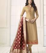 Cream embroidered georgette salwar with dupatta