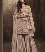 Copper embroidered net salwar with dupatta