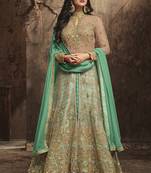Cream Embroidered Net Salwar With Dupatta