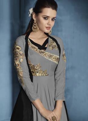 Grey Embroidered Silk Salwar With Dupatta 3