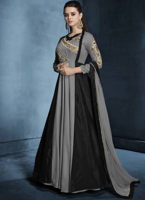 Grey Embroidered Silk Salwar With Dupatta 1