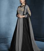Grey Embroidered Silk Salwar With Dupatta