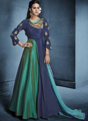 Navy-blue embroidered silk salwar with dupatta 1